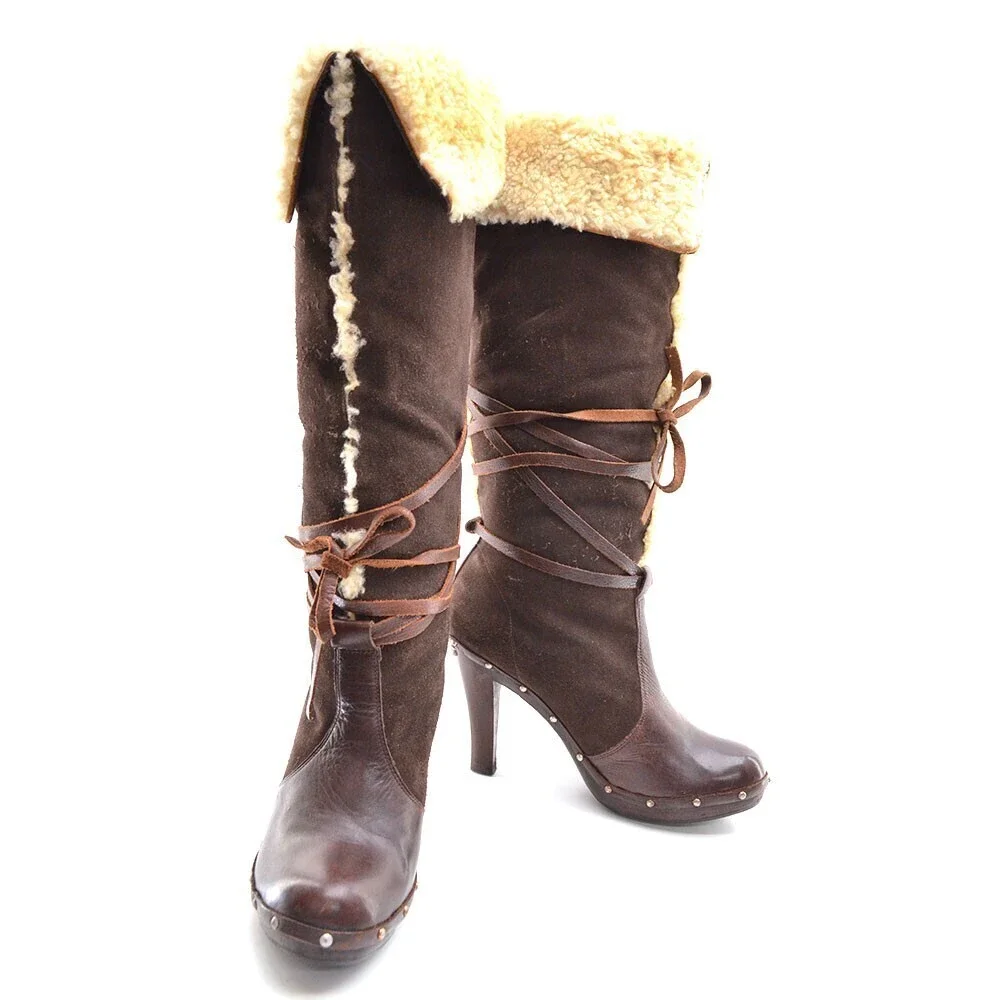 Michael Kors Brown Suede Shearling Knee Boots 8.5 M